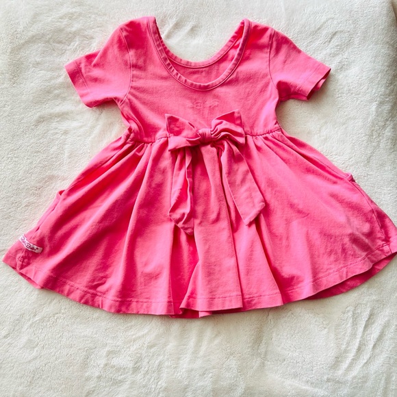 RuffleButts Short Sleeve Pink Twirl Dress - Picture 4 of 7
